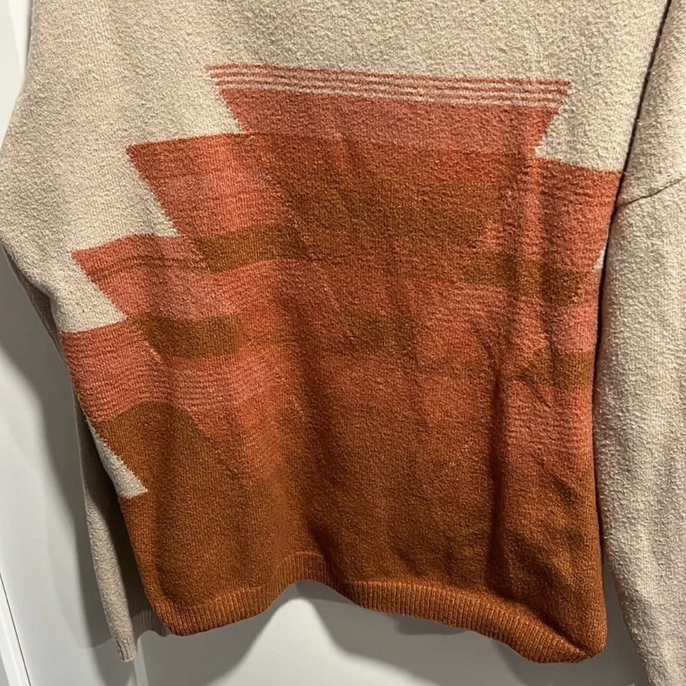 Prana Frosted Pine Beige/Orange Mock Neck Pullover Knit Granola Girl Sweater